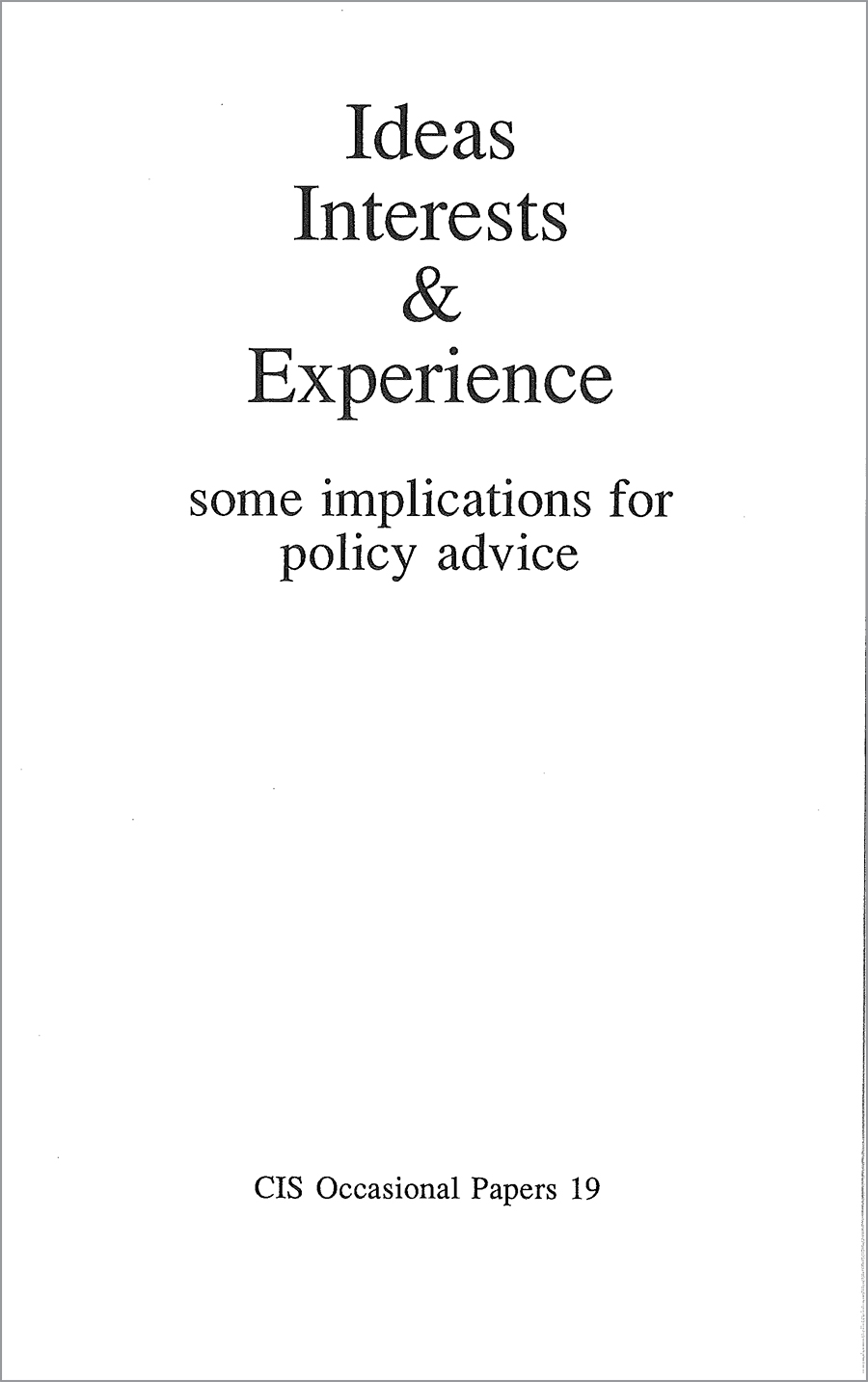 Ideas Interests and Experience cover